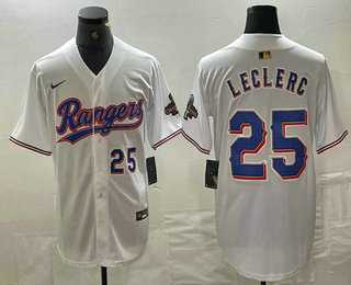 Mens Texas Rangers #25 Jose Leclerc Number White 2024 Gold Collection Limited Cool Base Jerseys->texas rangers->MLB Jersey